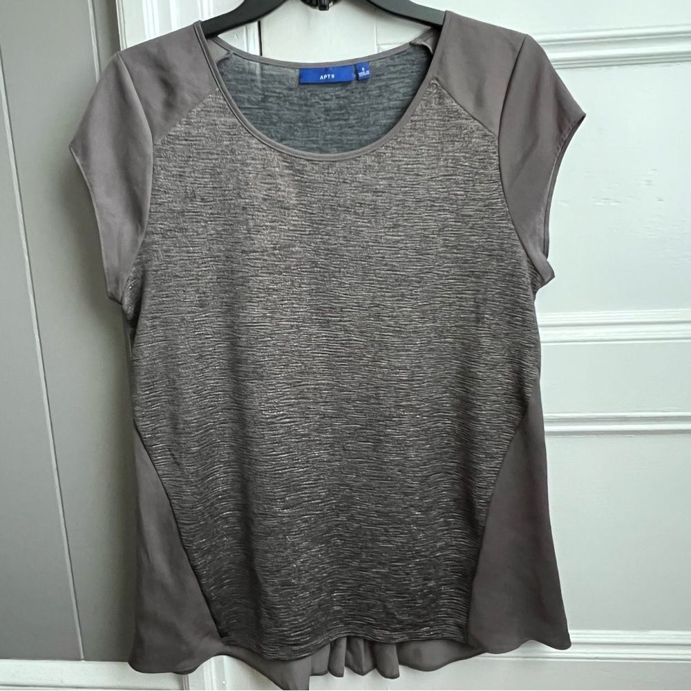 Apt.9 Satin Gray Metallic Lightweight Crewneck Stretchy Blouse  S